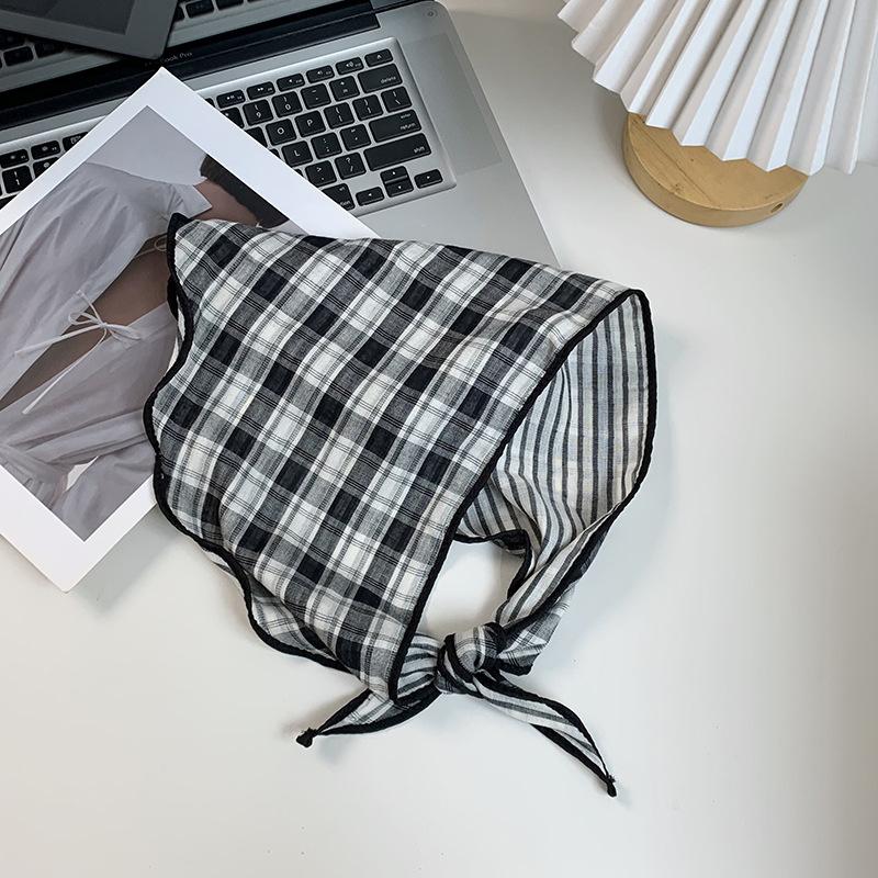 Triangle scarf scarf women's new small fresh literary plaid silk scarf neck protection small scarf sun protection headscarf headband
