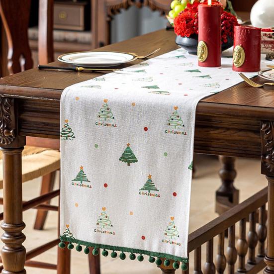 Yousheng Christmas Table Runner Retro Xmas Tree Table Runner Festive Dining Table Decoration Cloth for Holiday Dinner Party Family Gathering