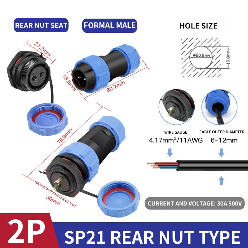 

Quick Locking Waterproof SP21 Aviation Connector Plug and Socket,2/3/4/5/7/9/12 Pin Options,IP68 Rating for Reliable Connections