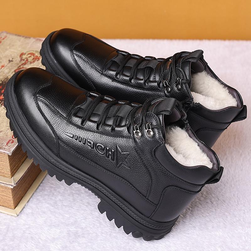 Fashion New Designer Genuine  Men's Ankle Boots Fashion Soft-soled Winter Warm Cotton Shoes Men Non-slip Black Platform Ankle Boots Male