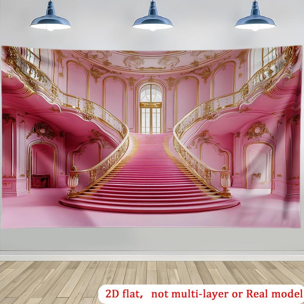 1Pcs Extra Large Pink Bat Palace Staircase Decoration Background Halloween Backdrop Decorations For Photo Studio Booth Party