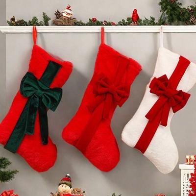 Christmas Bag Candy With Bow Plush Christmas Stocking Cartoon Lagre Size Christmas Gift Bag 3D Xmas Tree Hanging Socks Kids