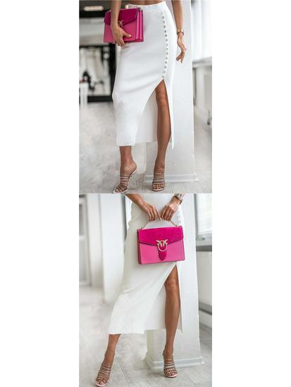 Elegant Ribbed Knit Slit Midi Skirt for Women - Summer Style