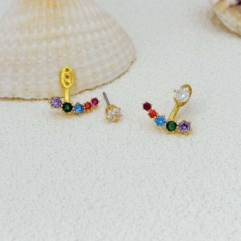 Simple Temperament Versatile Light Luxury Color Zircon Arc Stud Earrings Design Earrings