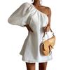 Women Casual Puff Sleeve Dress European and American Loose Slimming Sloping Shoulder Puff sleeve Dress