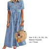 Frühling Sommer Jeanskleid Einfarbige Einreiher Langes A-Linien-Kleid für das Büro