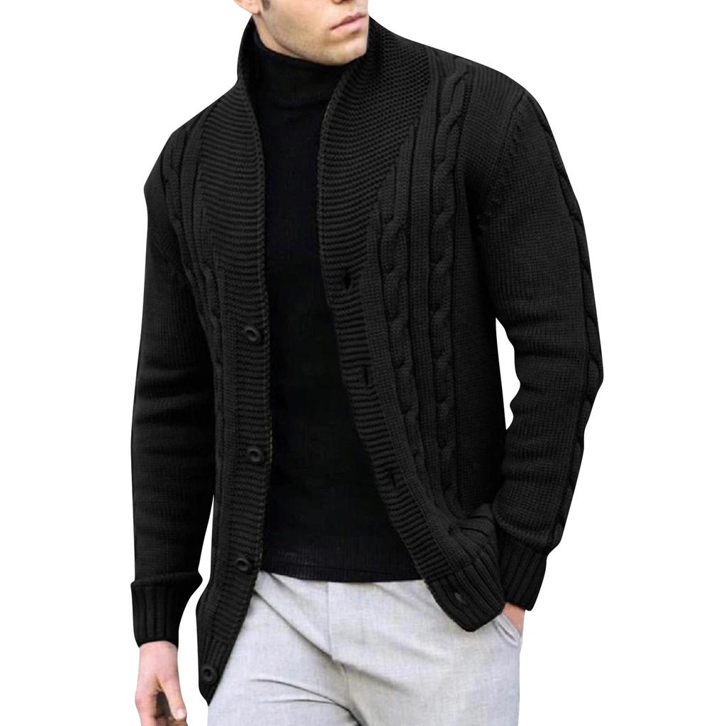 Men's Casual Warm Jacket Knit Cardigan Sweater Men's Long Sleeve Zipper Cable Sweater Jacket