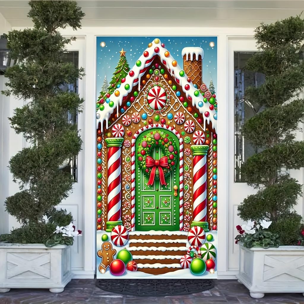 Christmas Door Cover Gold Bell Poettia 71x35 Inch Large Holiday Decoration for FrontDoor Wall Indoor Outdoor Xmas Party Winter Festival Home Decor