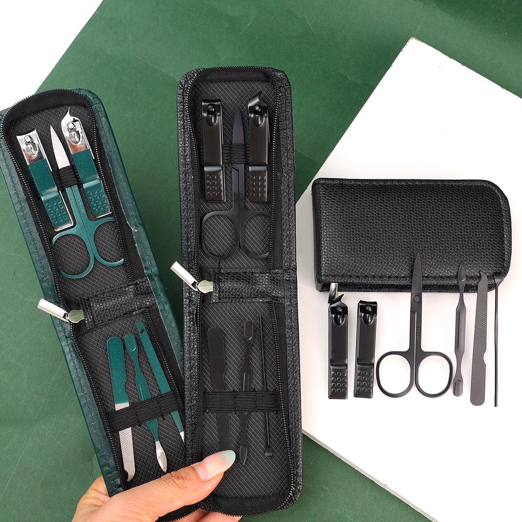 6 Pcs Portable Nail Scissors Sets Carbon Steel Green Black Nail Clippers Scissors File Manicure Beauty Tools Kit Full Function