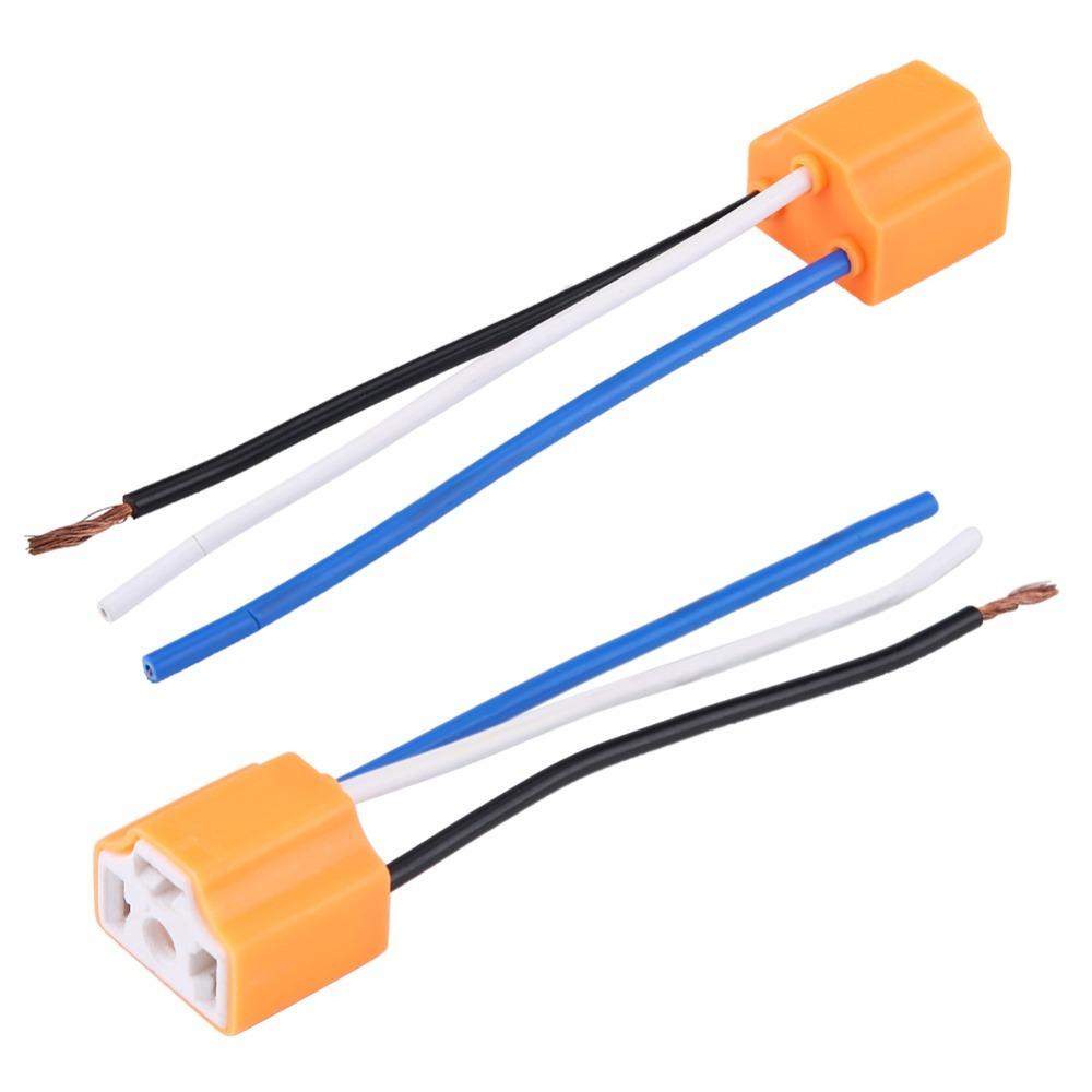 2Pcs Female Connector Ceramic Harness Plug 3-Pin H4 Bulb Socket Auto Headlight