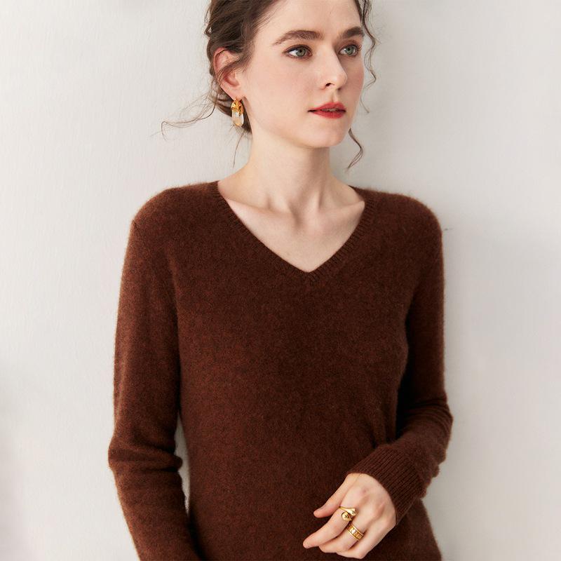 2025 A/W Women's V-Neck Cashmere Sweater - Loose Fit, Versatile Knitted Pullover Top