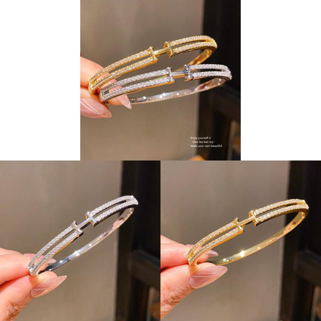 Bracciale Lettera H Placcato Oro 18k con Zirconi per Donna Gioielli Minimalisti alla Moda