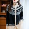 Retro Double Zipper Thick Floral Blouse for Winter, A Warm Sweater Coat for Women