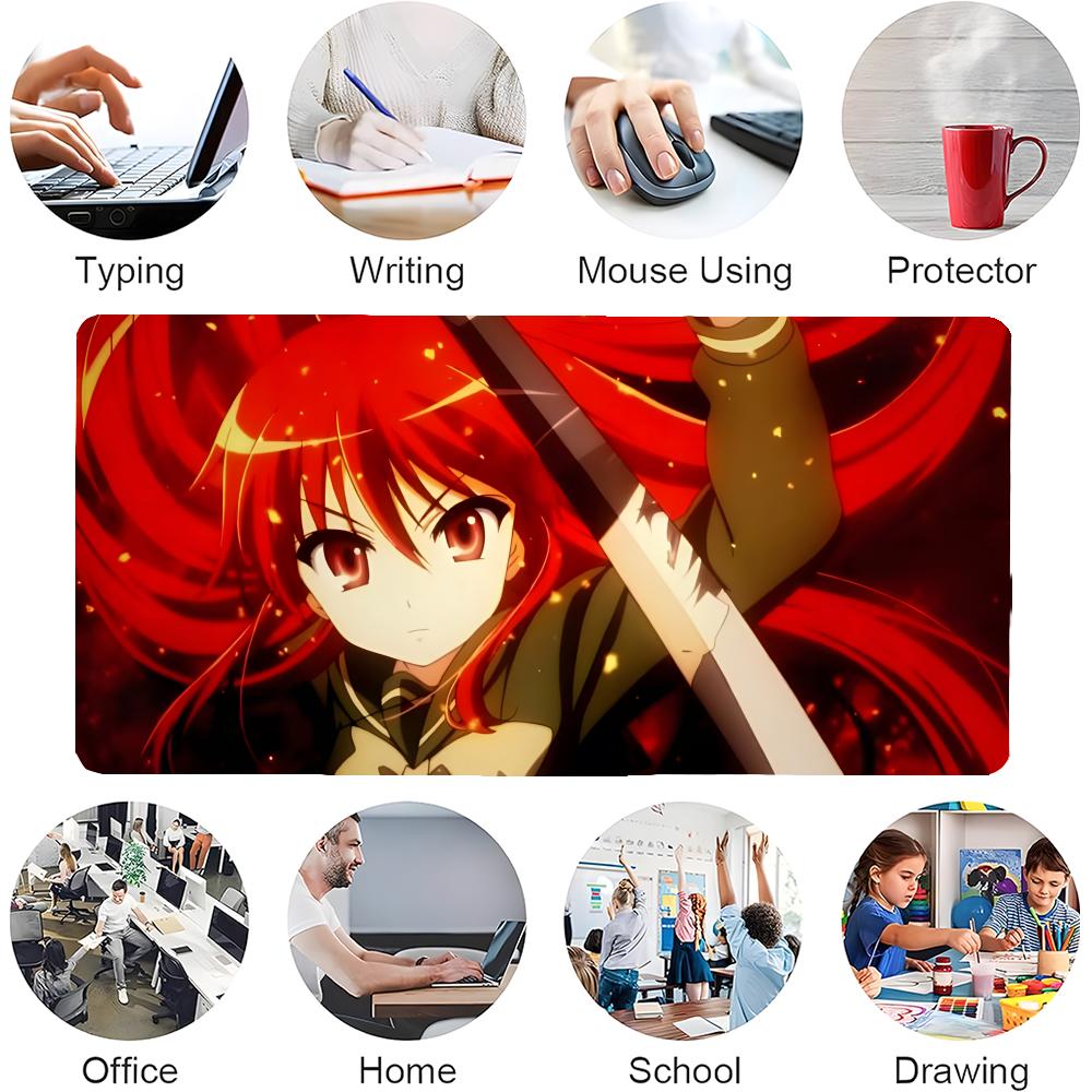 Gaming Mouse Pad Large Desk Mat Stitched Edges Fiery Red Hair Anime Sword Girl Print Keyboard Pad for Gamer Office Home