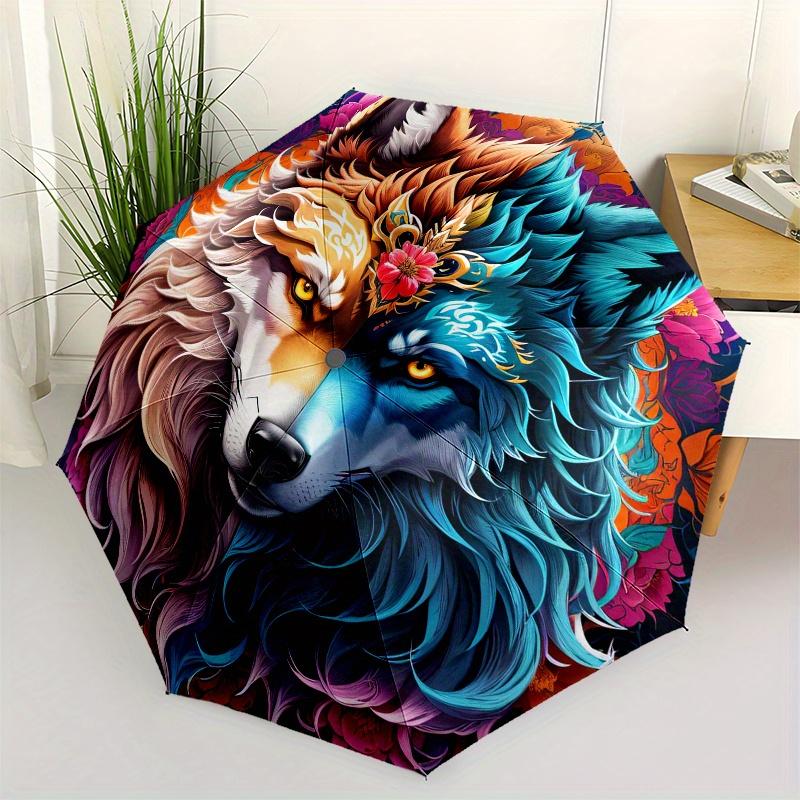 

Colorful Wolf Head Circle Sticker Decal for Laptop Phone Car BumperUmbrella, Portable 3-Fold Compact Umbrella for Men & Women ES3