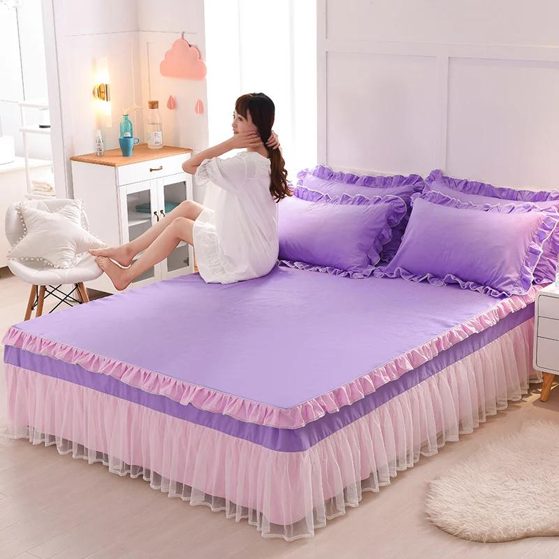 Lace  Anti Slip Bed Skirt  Ruffle Edge Transparent Gauze Wear Resistant Bed Cover Household Mattress Protective Cover Bedding