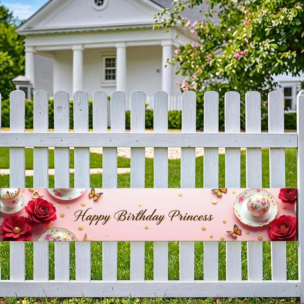 Outdoor Party Backdrop Princess Banner Customizable Event Background Girls Birthday Banner for Outdoor Celebrations
