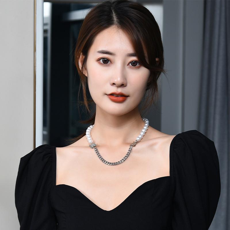 Stunning Titanium Steel Pearl Letter Necklace For Women Perfect For Hip Hop Style Fashion