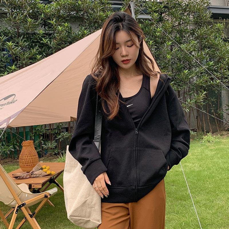 Lazy wind light gray sweater jacket women's loose oversize Han Fan zipper cardigan early autumn 2026 new models