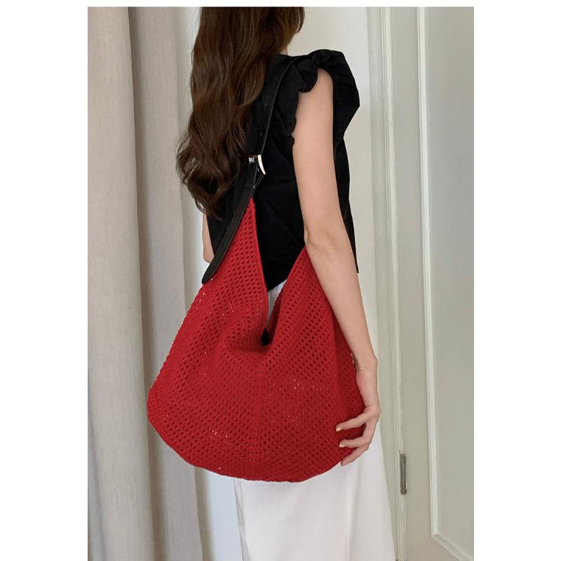 Borsa in Maglia Stile Coreano per Donna Borsa a Spalla Uncinetto Lavorazione a Rete Grande Capacità Borsa da Spiaggia Estiva Borsa a Mano Casual Quotidiana KTB