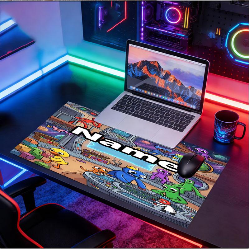 Custom Name Personalized Game Rainbow Friends Pattern Mousepad, Laptop PC Desk Mat, Decorative Desk Mat for Home Keyboard Pad Gift