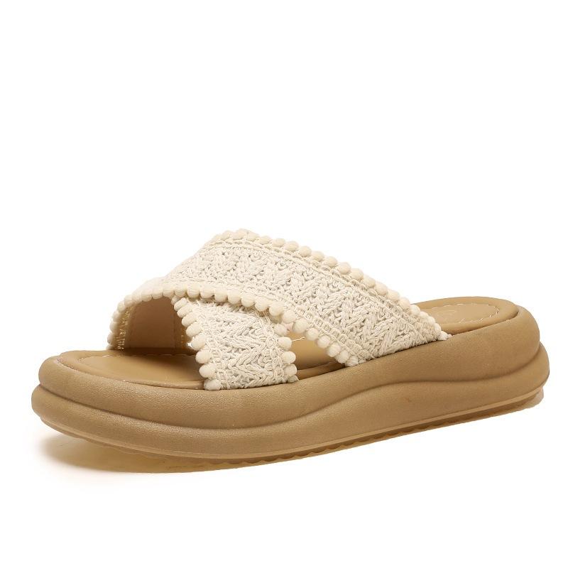 French Holiday Thick Bottom One-word Drag Women's Summer Wear 2025 New High-end Skirt Seaside Beach Cool Slippers