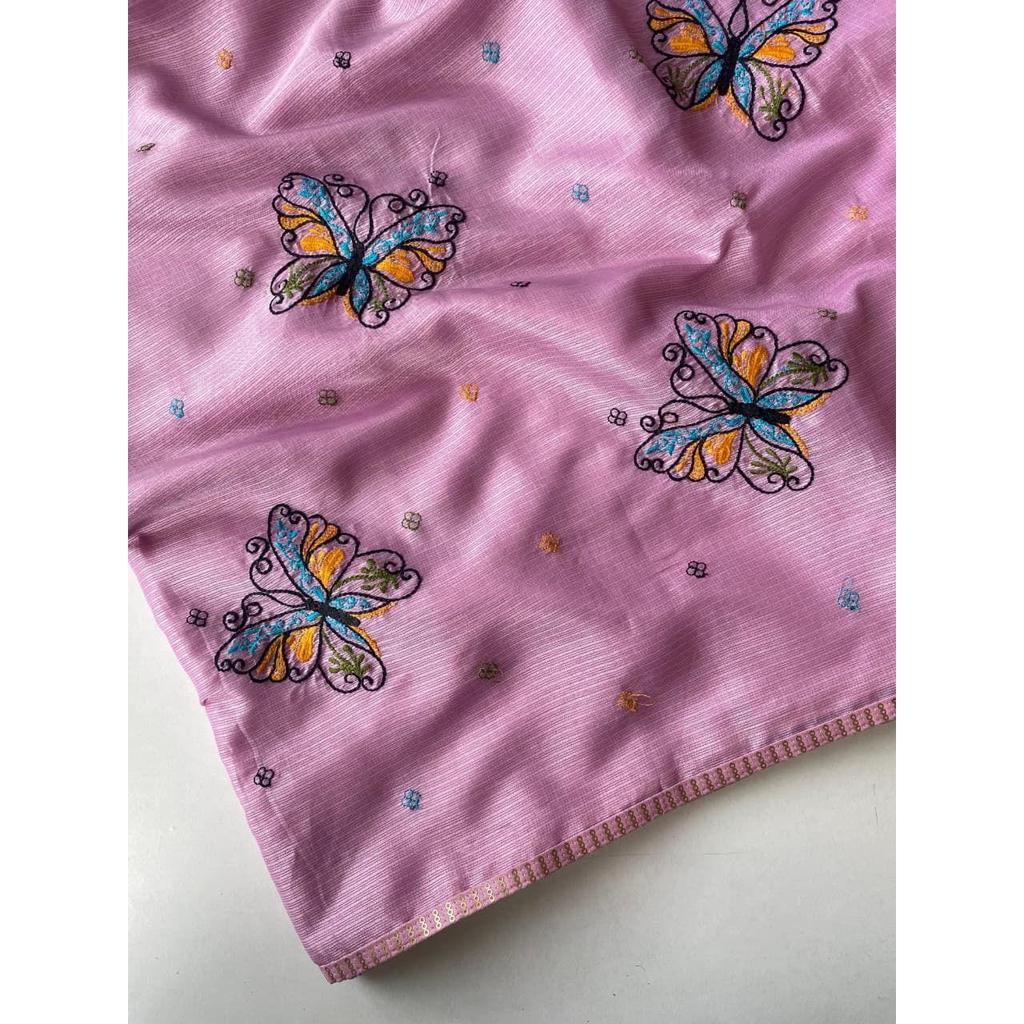 Pure kota silk saree with beautiful butterfly design embroidory all Over saree with piping