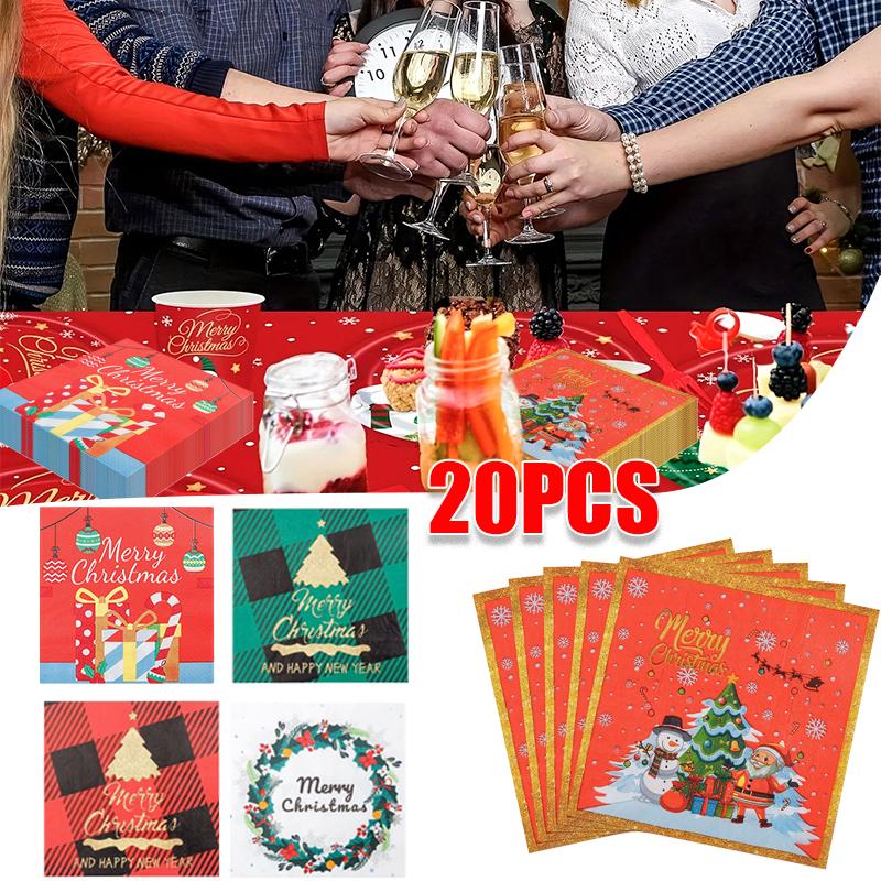 20PCS/Set Christmas Theme Christmas Party Supplies Disposable Tissues Restaurant Decorations Napkins Safe Christmas
