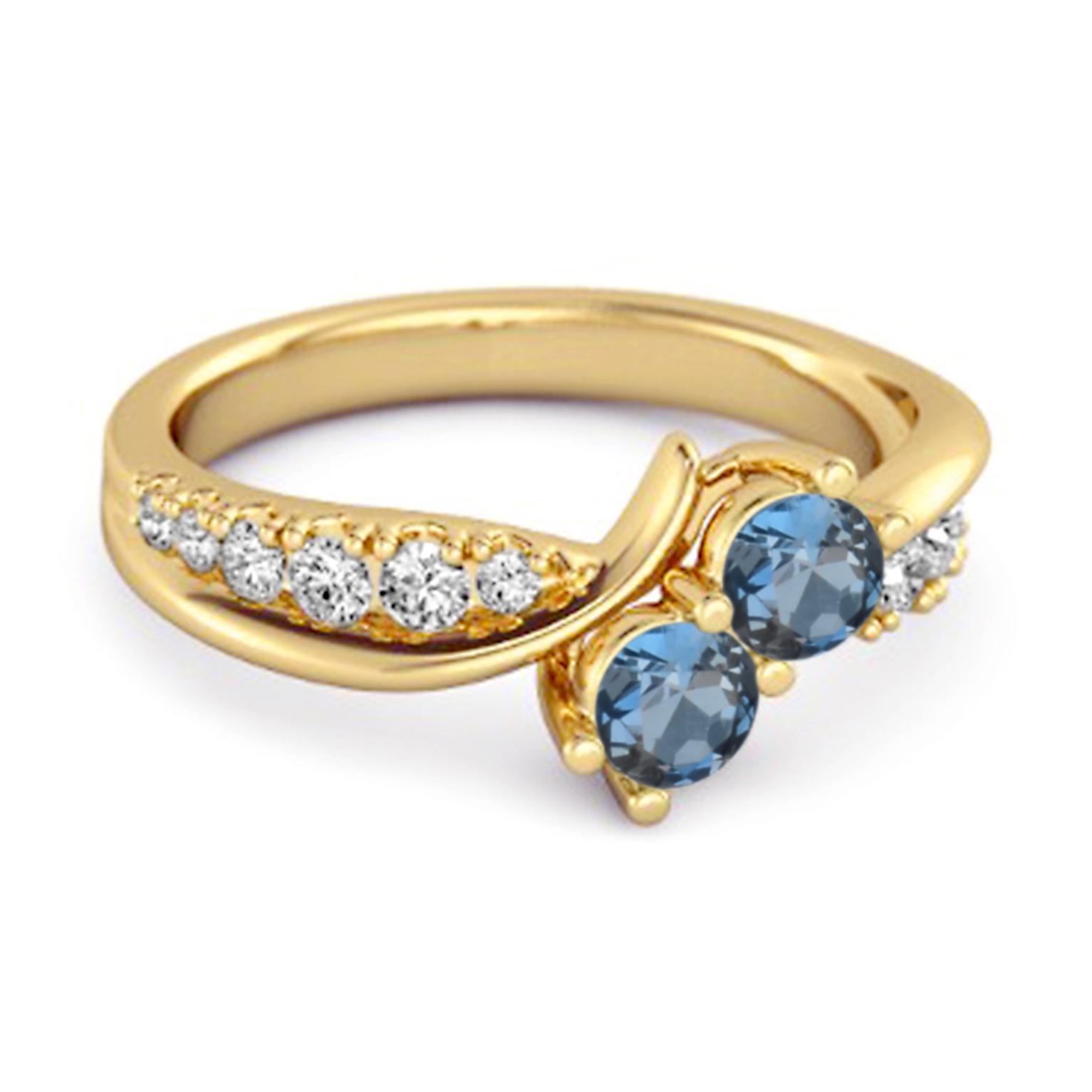 London Blue Topaz Twin Stone Pave Bypass Ring - 925 Sterling Silver Gold Vermeil 6