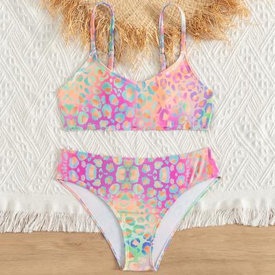 Felle en kleurrijke meisjesbadkleding Gesplitst luipaardprint Badpak Tienermeisjes Zomerstrandkleding Zwempak