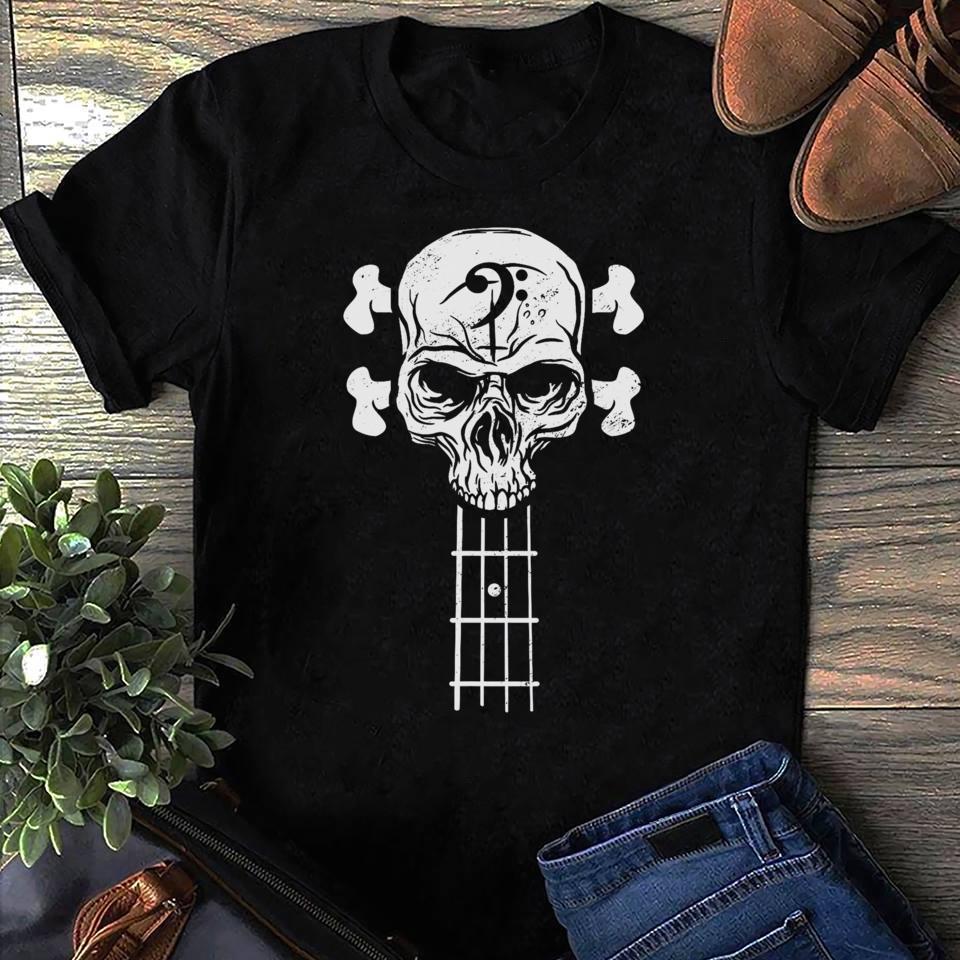 Bass Skull Skeleton Rock N Roll Music For Bass Player Bass Guitar Women T Shirts S чёрный