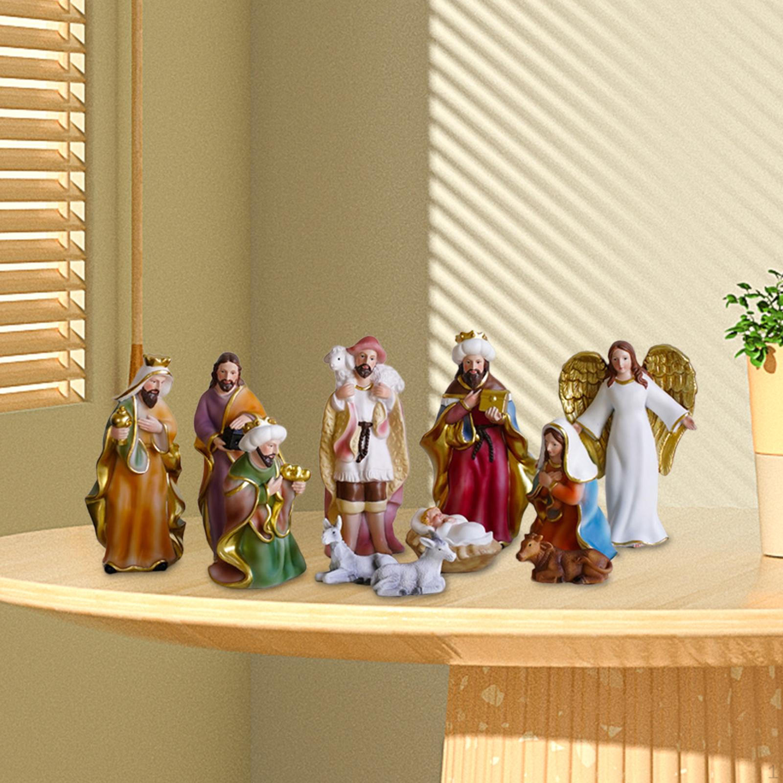 

11 Pieces Nativity Figurine Set Colorful Manger Ornaments Spiritual Christian Christmas Birth of