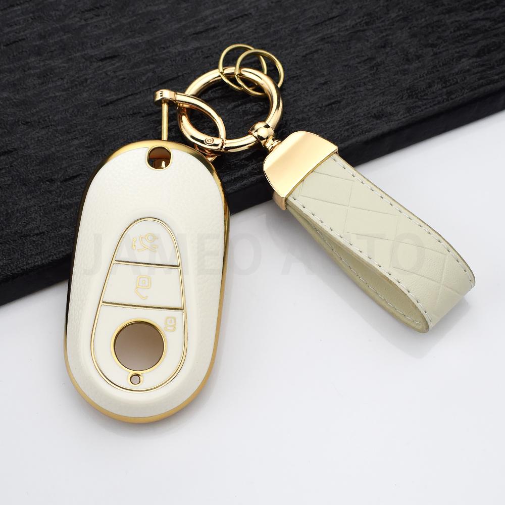 Golden Tpu Leather Car Key Case Cover Fob For Mercedes Benz C Class W206 S Class W223 C260 C300 S350 S400 S450 S500  Keychain
