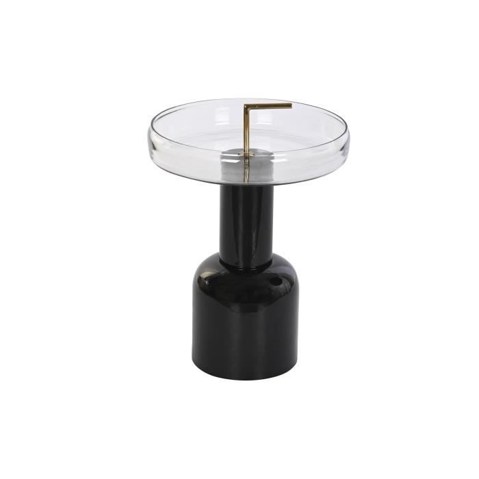 Table D'appoint - Verre Noir Transparent - Fer Laqué - 41x41x57cm
