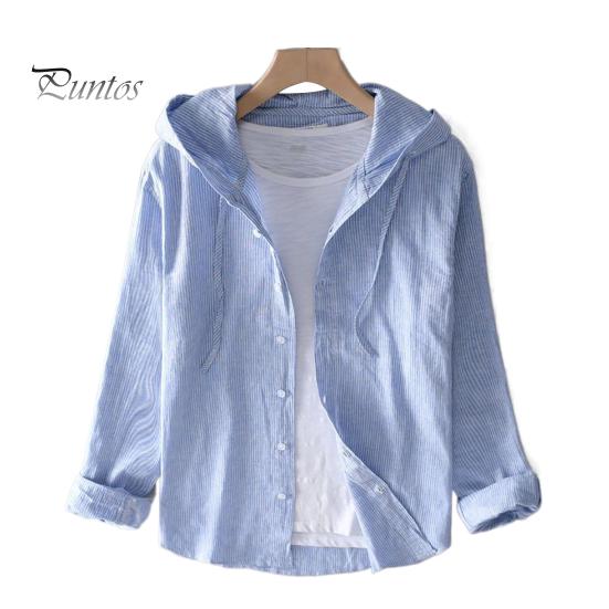 

Мужская рубашка с защитой от солнца, однобортный полосатый кардиган с капюшоном и длинными рукавами, свободная повседневная рубашка с защитой от УФ-лучей большого размера M небесно-голубой