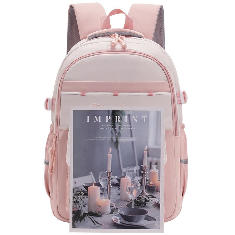 large capacity, fresh and cute, primary and secondary school students splicing contrasting colors, fashionable backpack.