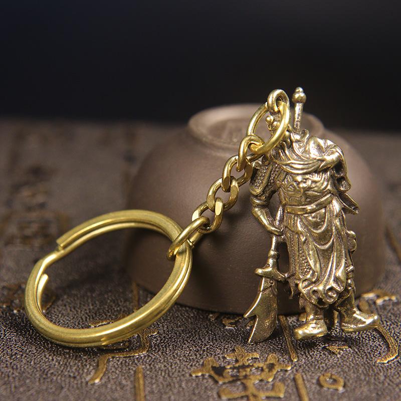 Solid Pure Copper Guan Gong Knife Sword Car Keychain Pendants Luggage Bag Hanging Jewelry Accessories Brass Key Chain Ring Gifts