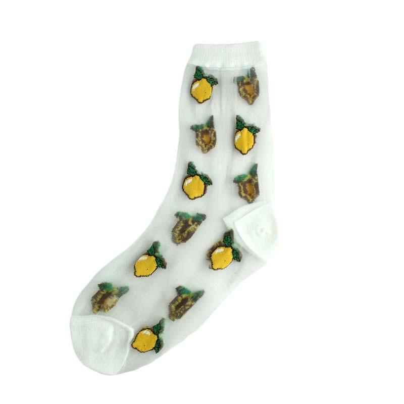 2025 Girls Cute Cartoon Fruits Sheer Kawaii Lady Women Summer Fall Avocado Lemon Pineapple Cherry Jacquard Socks Female