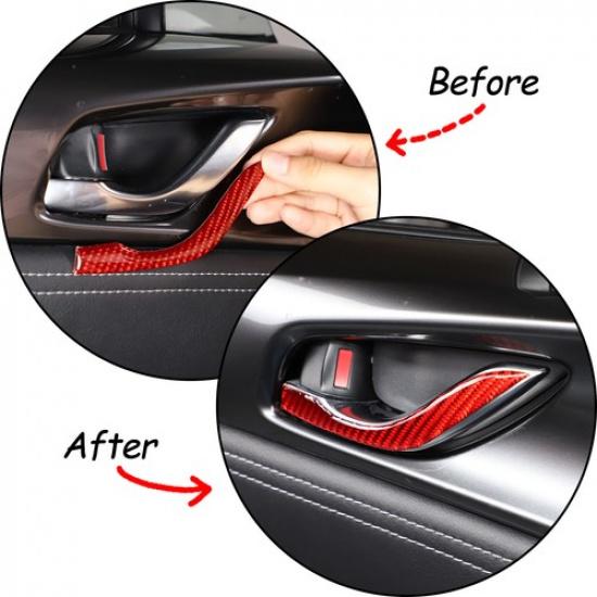 Red Carbon Fiber Interior Door Handle Strip Sticker For Mazda MX-5 Miata 2016-23