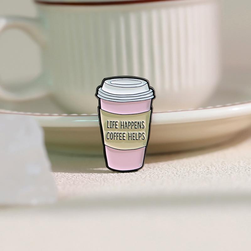 Brooch Alloy Trendy Pin With Charming English Letter Design Inspired By Coffee Cups For Enthusiasts Fashion