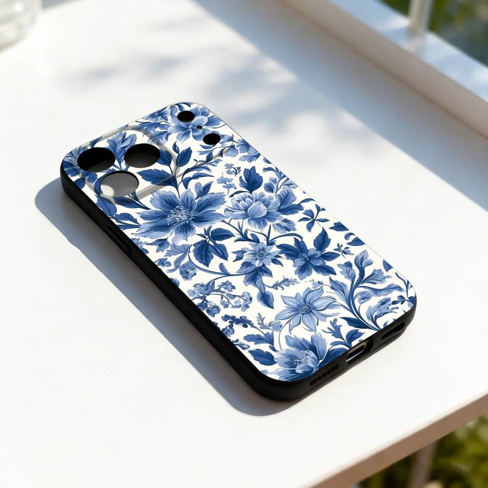 Blue White Porcelain Art For iPhone 17,16,15,14,13,12,11,Pro,Max,Plus,E,SE4,Air,Mini Black Soft Cover Phone Case