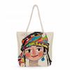 Multifunctional Bohemian Figures  Printed Thick Rope Shoulder Beach Bag 7574