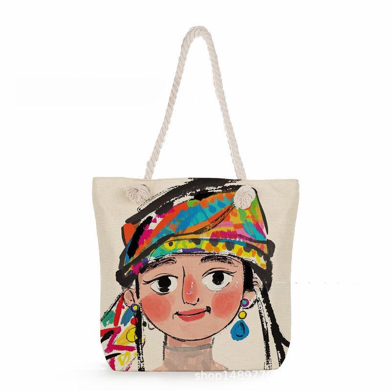 

Multifunctional Bohemian figures Printed Thick Rope Shoulder Beach Bag 7574