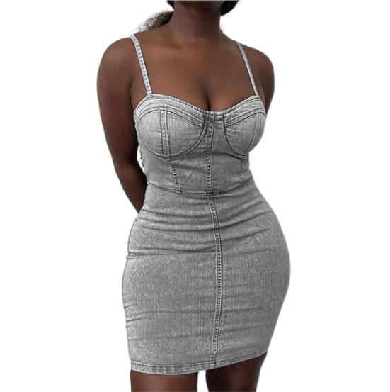 Buy O-neck Waist Tight Denim Dress Soft 