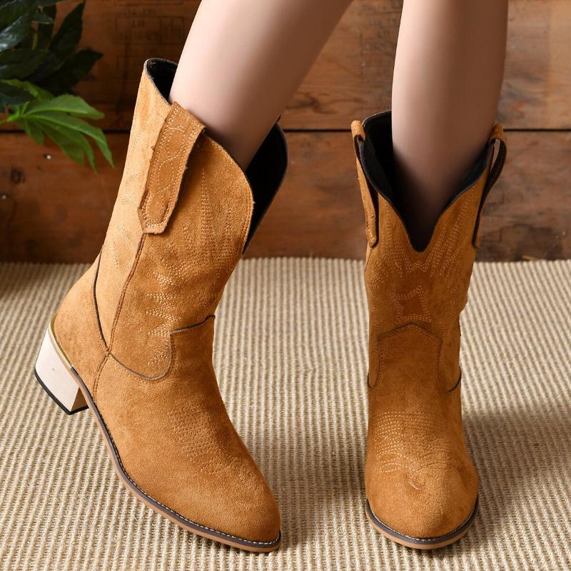 Women's Boots 2026 High Quality Shoes Female Modern Party Boots Autumn Suede Pointy Toe Chunky Heel Lady Ankle Boots Botas Mujer
