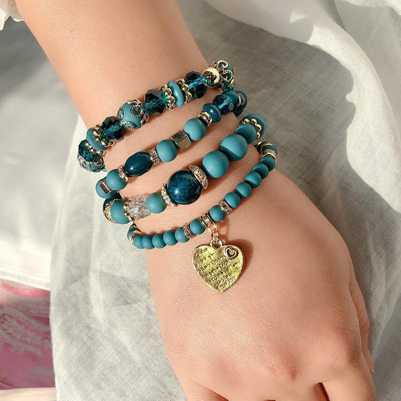 Bracelet Bohemian Ethnic Style Multi-Layer Bracelet Peach Heart Beaded Women'S Glazed Jewelry