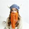 Beliebte Wikingerhornmütze, gestrickte Bartmütze aus Wolle für Damen und Herren, Herbst- und Winter-Handstrickmütze