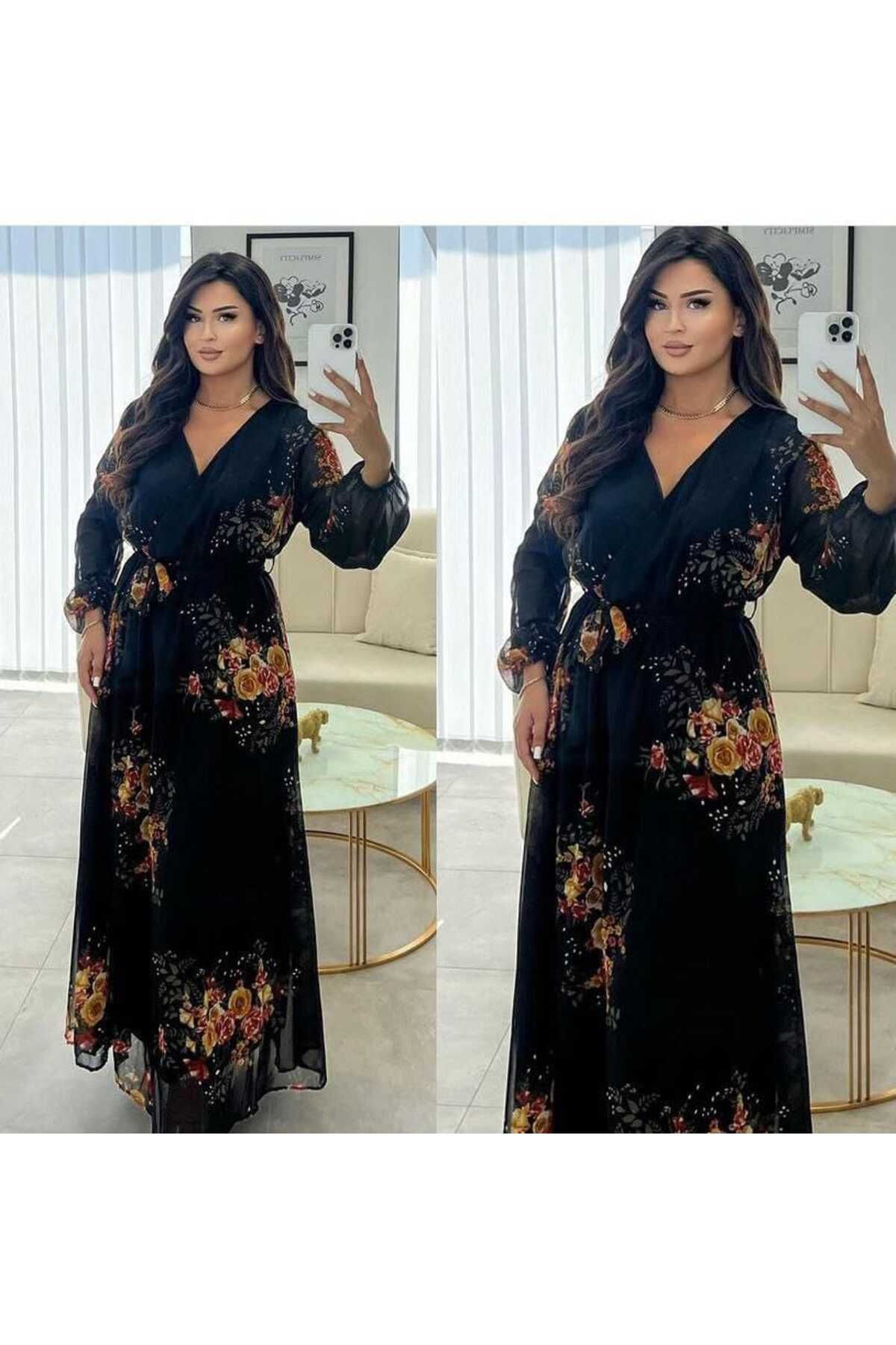 

Женское платье большого размера из шифона с цветочным узором 2XL