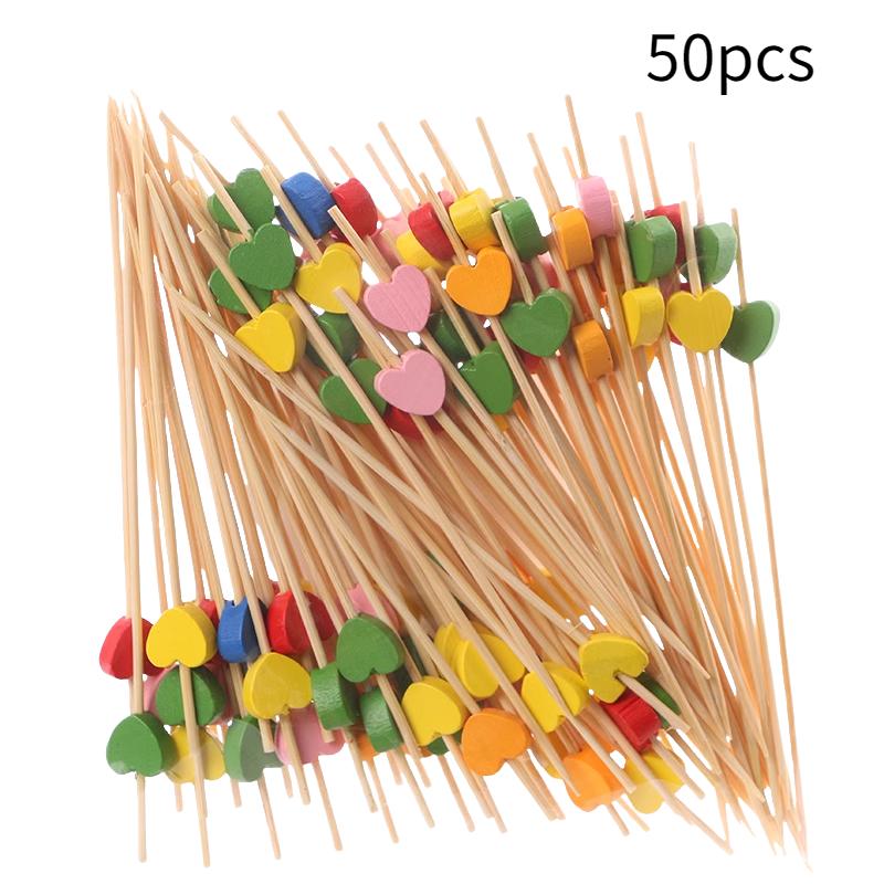 

50 шт. одноразовые бамбуковые фруктовые палочки художественные фруктовые палочки любовь цветение сливы пятиконечная звезда фруктовые палочки украшения для коктейлей бамбуковые палочки Heart shaped