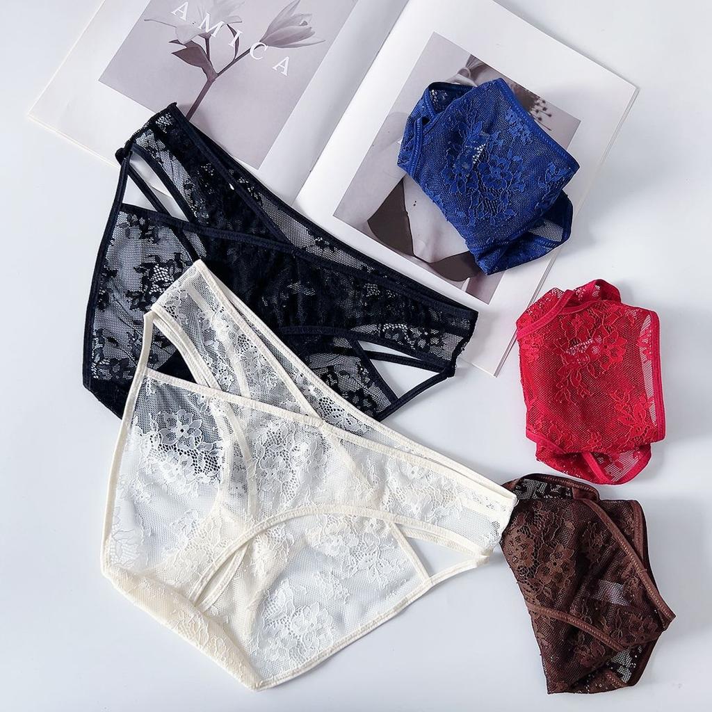Women's Lace Panties Mid Waist Triangle Briefs Elastic Waist Sexy Comfortable Sexy Bikini Underwear Cheeky Underwear Panties Hipster Lace Trim Panties